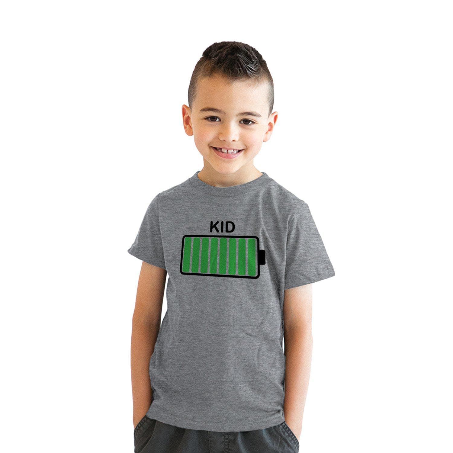 Kid Battery Fully Charged Youth Tshirt  -  Crazy Dog T-Shirts