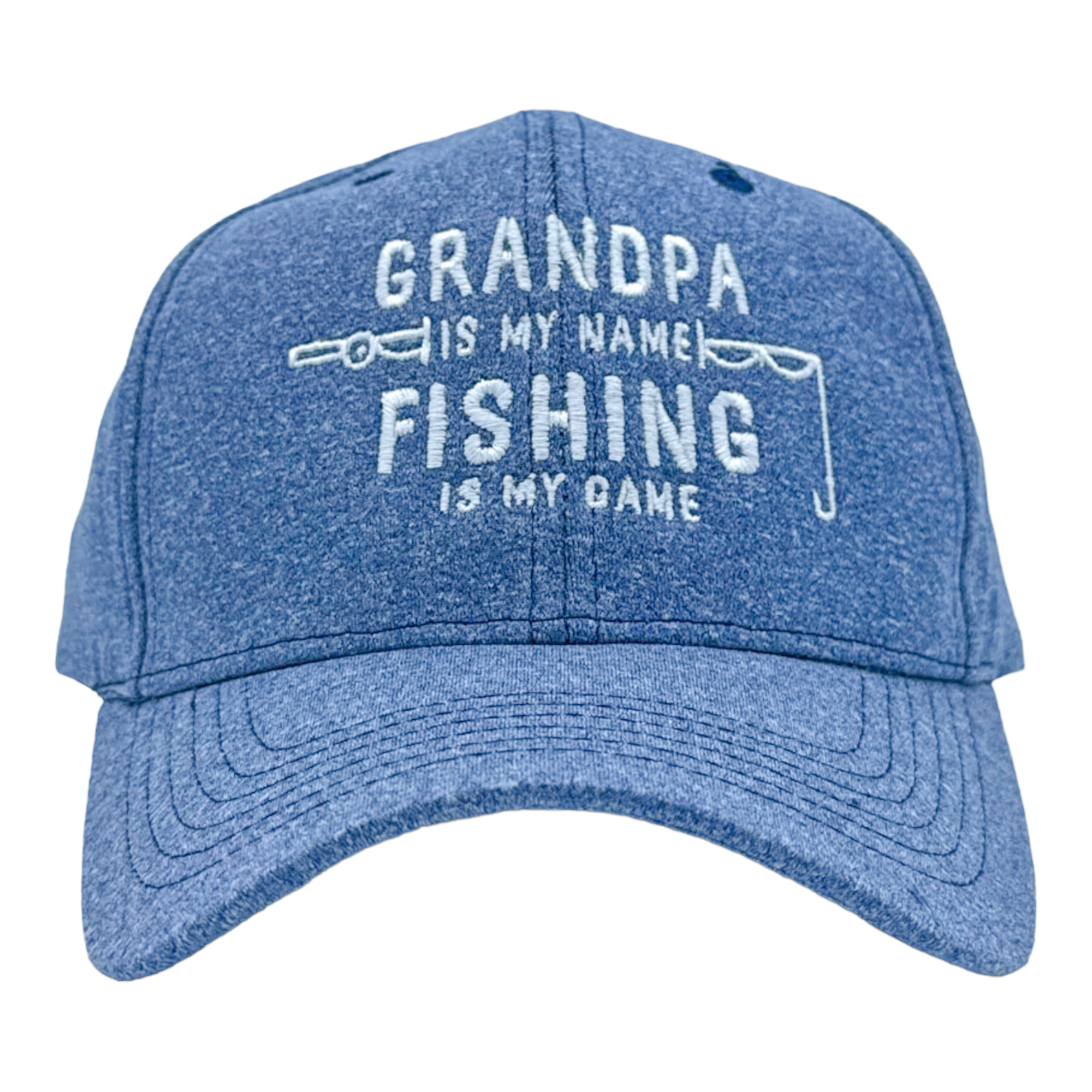 Funny Heather Navy - FISHING Grandpa Is My Name Fishing Is My Game Nerdy Father's Day Fishing Tee