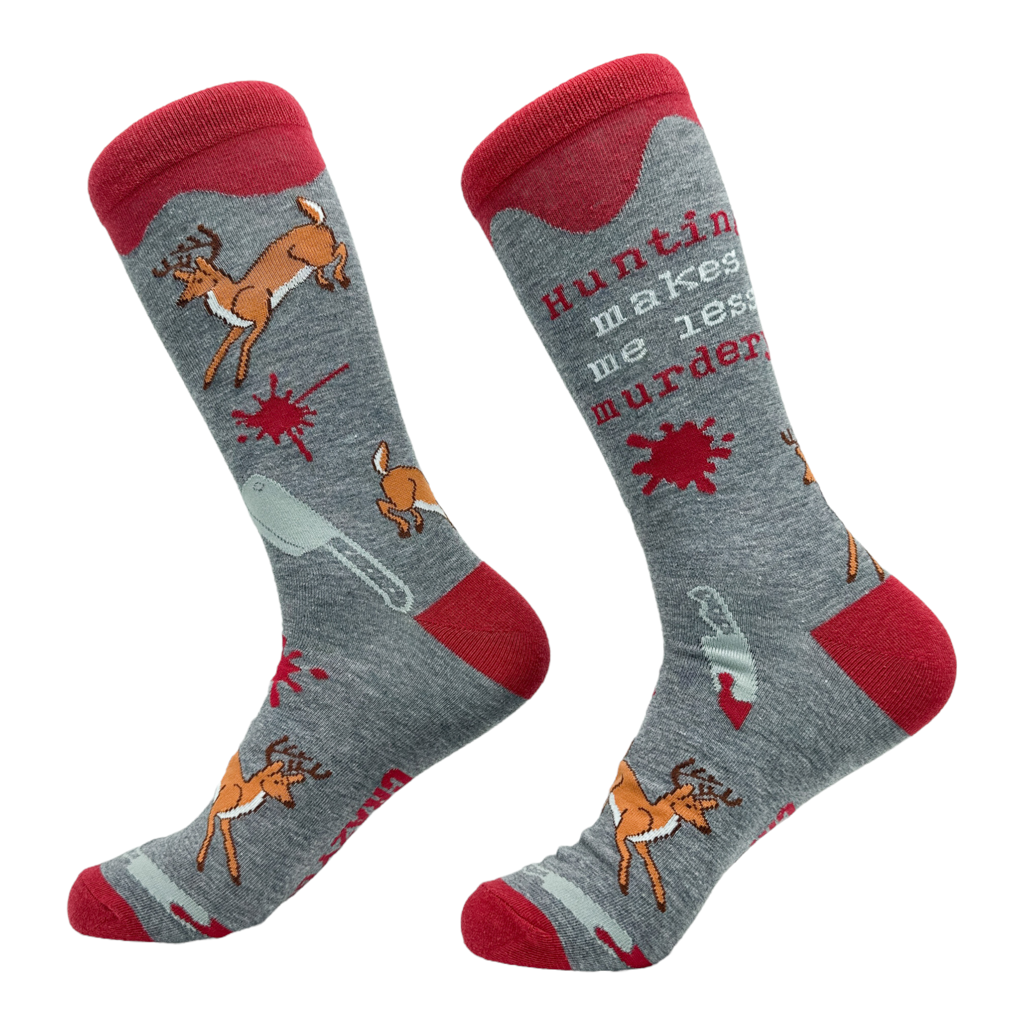 Funny Grey - HUNTING Men's Hunting Makes Me Less Murdery Sock Nerdy Hunting Sarcastic Tee