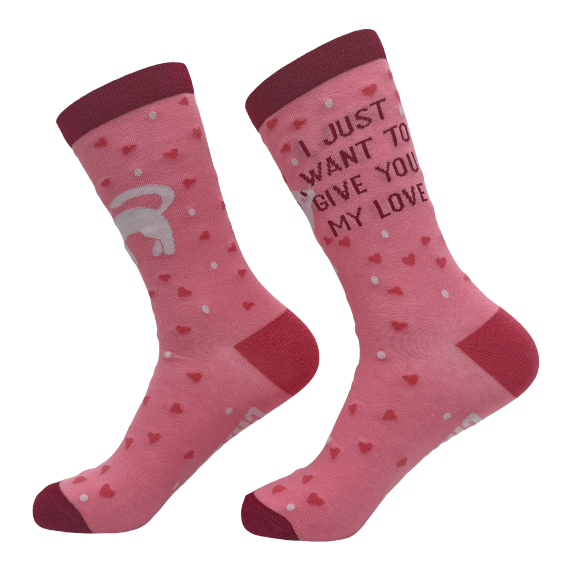 Funny Pink - LOVE Women's I Just Want To Give You My Love Sock Nerdy Valentine's Day Cat Tee