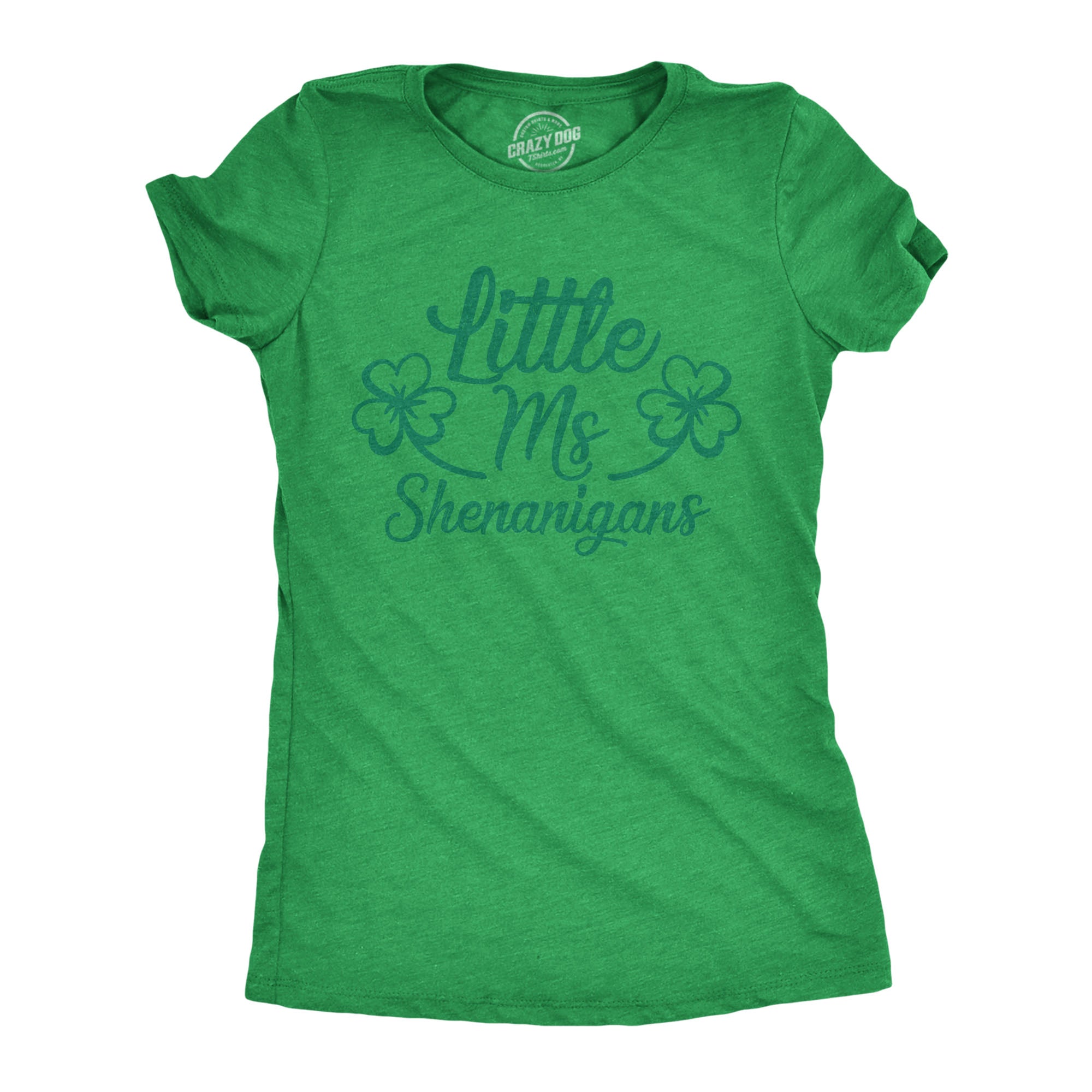 Funny Heather Green Little Ms Shenanigans Womens T Shirt Nerdy Saint Patrick's Day retro Tee