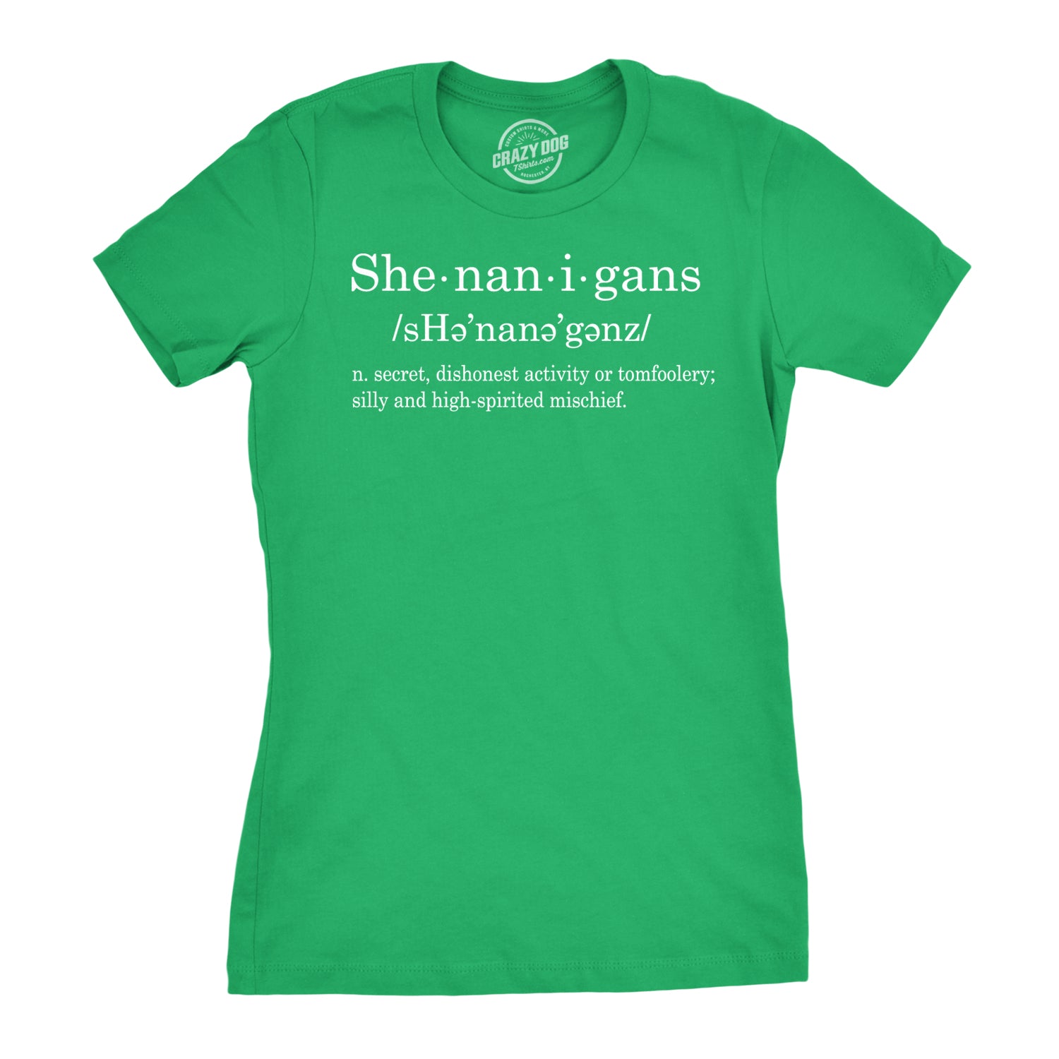 Funny Green Shenanigans Definition Womens T Shirt Nerdy Saint Patrick's Day Tee